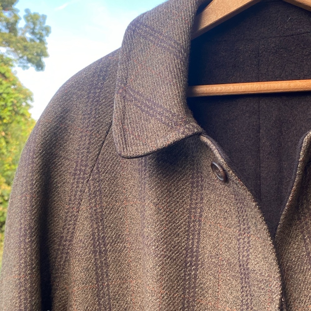 Chrysalis England Reversible Tweed Melton Wool Green Brown Check Overcoat 40 - Picture 3 of 14